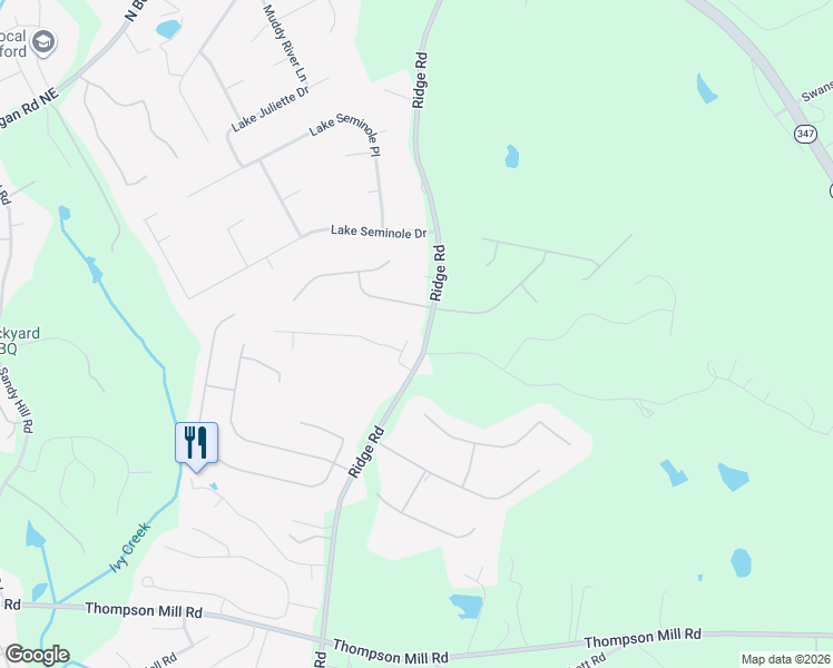 map of restaurants, bars, coffee shops, grocery stores, and more near 4000 Ridge Road in Buford