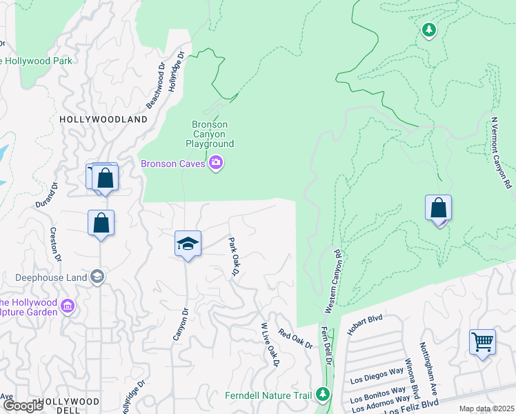 map of restaurants, bars, coffee shops, grocery stores, and more near 5549 Green Oak Drive in Los Angeles