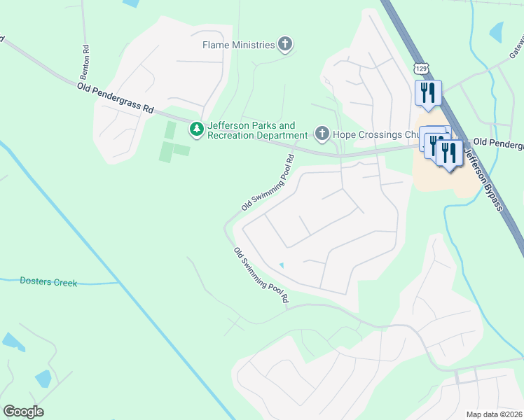 map of restaurants, bars, coffee shops, grocery stores, and more near 1147 Jefferson Walk Circle in Jefferson