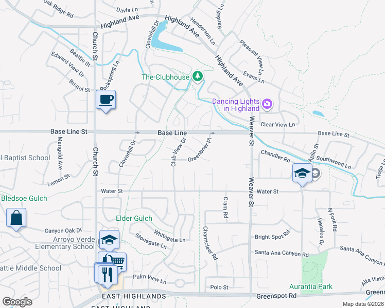 map of restaurants, bars, coffee shops, grocery stores, and more near 29287 Silverfern Place in Highland