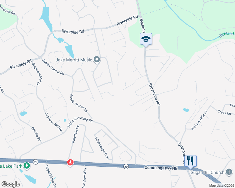map of restaurants, bars, coffee shops, grocery stores, and more near 1101 Fishback Way in Sugar Hill