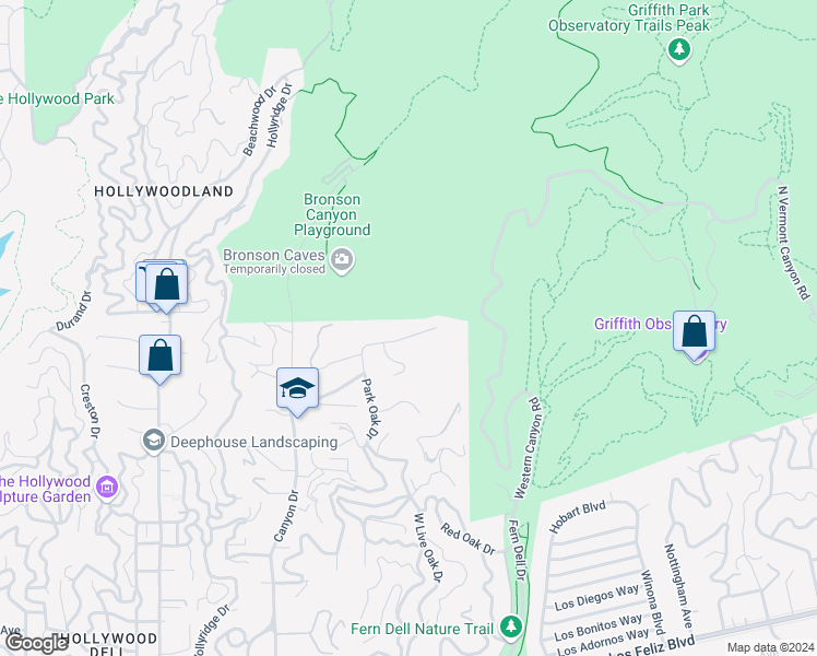 map of restaurants, bars, coffee shops, grocery stores, and more near 5549 Green Oak Drive in Los Angeles