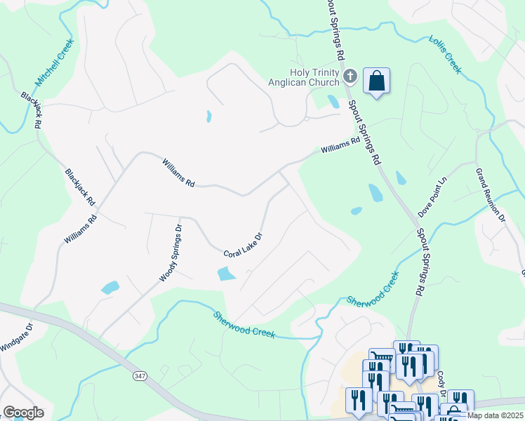 map of restaurants, bars, coffee shops, grocery stores, and more near 7224 Coral Lake Drive in Flowery Branch