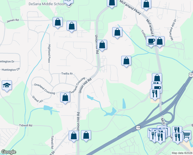 map of restaurants, bars, coffee shops, grocery stores, and more near 1282 Dalesford Drive in Alpharetta