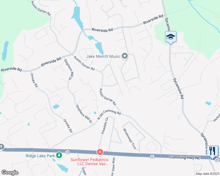 map of restaurants, bars, coffee shops, grocery stores, and more near 945 Sugar Meadow Drive in Sugar Hill