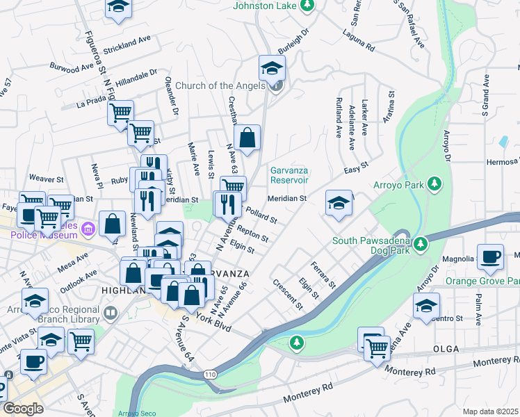 map of restaurants, bars, coffee shops, grocery stores, and more near 611 North Avenue 65 in Los Angeles