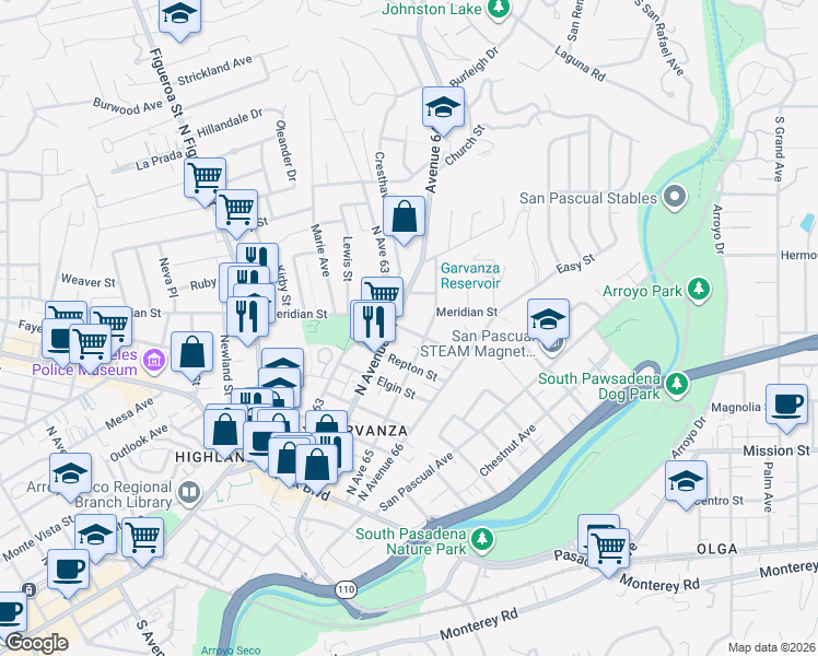 map of restaurants, bars, coffee shops, grocery stores, and more near 611 North Avenue 65 in Los Angeles