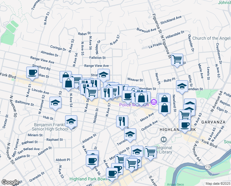 map of restaurants, bars, coffee shops, grocery stores, and more near 5731 York Boulevard in Los Angeles