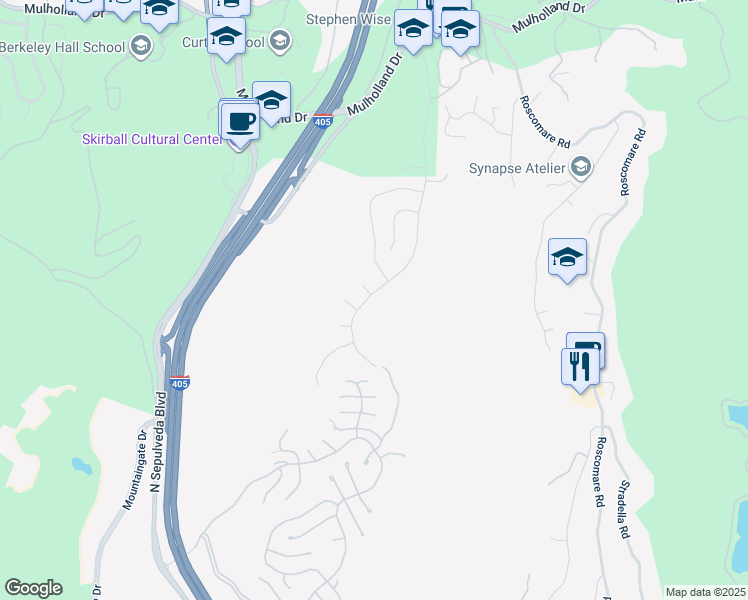 map of restaurants, bars, coffee shops, grocery stores, and more near 2676 Casiano Road in Los Angeles
