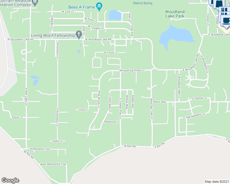 map of restaurants, bars, coffee shops, grocery stores, and more near 525 Cedar Pine Lane in Pinetop-Lakeside