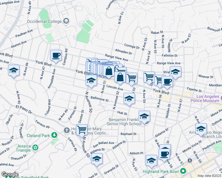 map of restaurants, bars, coffee shops, grocery stores, and more near 5128 Lincoln Avenue in Los Angeles