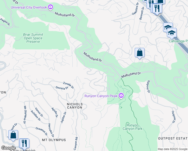 map of restaurants, bars, coffee shops, grocery stores, and more near 2729 Nichols Canyon Road in Los Angeles