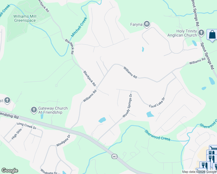 map of restaurants, bars, coffee shops, grocery stores, and more near 7337 Coral Lake Drive in Flowery Branch