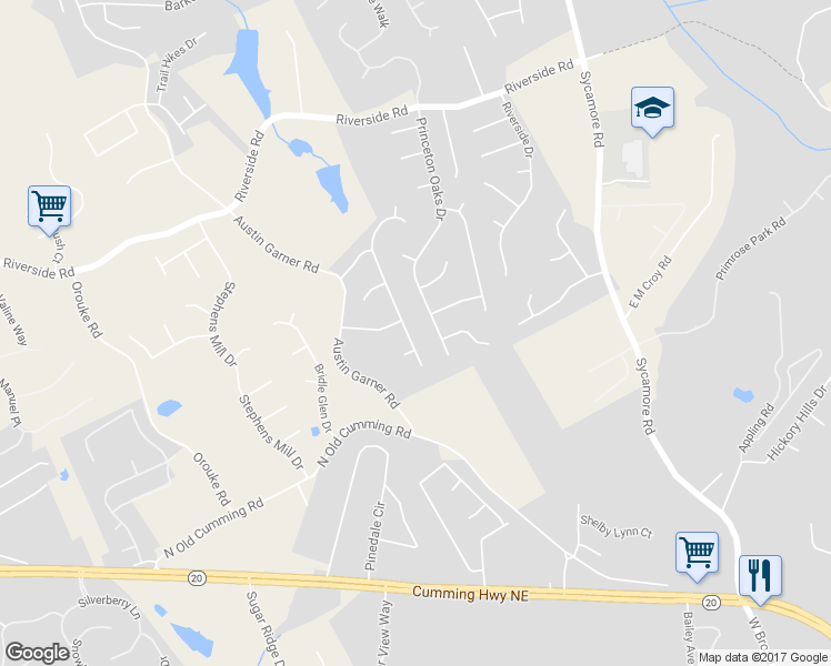 map of restaurants, bars, coffee shops, grocery stores, and more near 5555 Sugar Crossing Drive in Sugar Hill