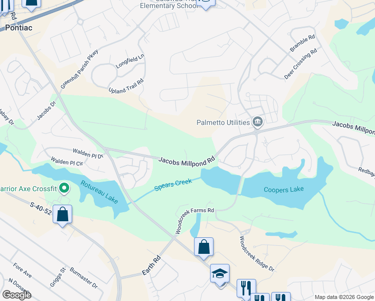 map of restaurants, bars, coffee shops, grocery stores, and more near 156 Jacobs Millpond Road in Elgin