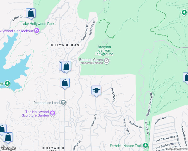 map of restaurants, bars, coffee shops, grocery stores, and more near 5875 Carolus Drive in Los Angeles