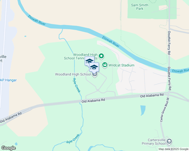 map of restaurants, bars, coffee shops, grocery stores, and more near 800 Old Alabama Road Southeast in Cartersville