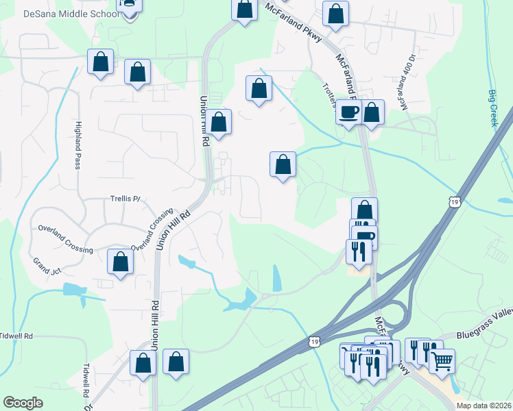 map of restaurants, bars, coffee shops, grocery stores, and more near 1530 Faircrest Lane in Alpharetta