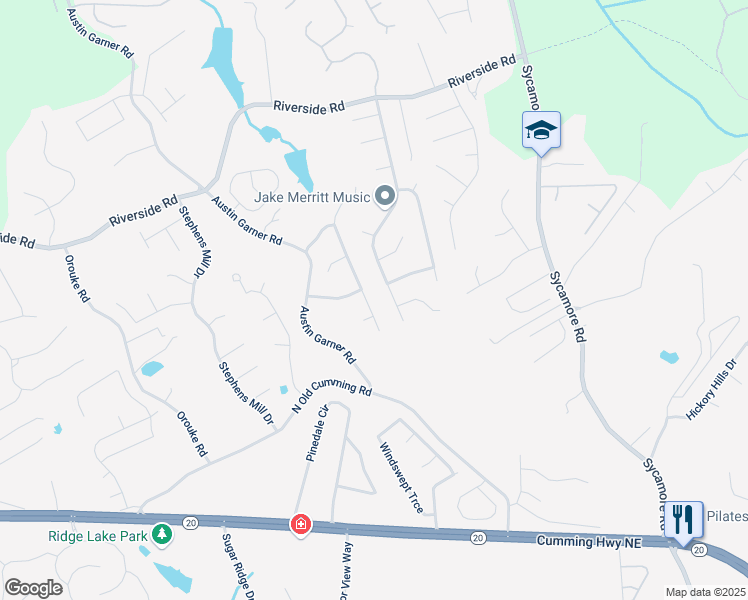map of restaurants, bars, coffee shops, grocery stores, and more near 5555 Sugar Crossing Drive in Sugar Hill