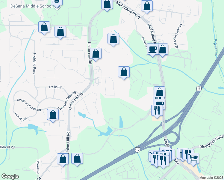 map of restaurants, bars, coffee shops, grocery stores, and more near 1530 Faircrest Lane in Alpharetta