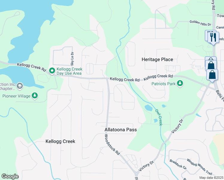map of restaurants, bars, coffee shops, grocery stores, and more near 203 Creek View Lane in Acworth