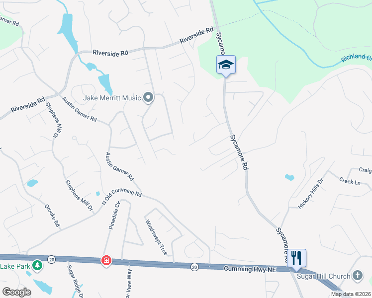 map of restaurants, bars, coffee shops, grocery stores, and more near 1025 Sycamore Summit in Sugar Hill