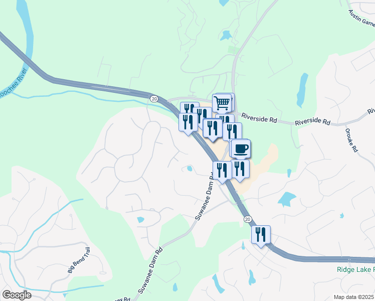 map of restaurants, bars, coffee shops, grocery stores, and more near 508 Laurel Run Place in Sugar Hill