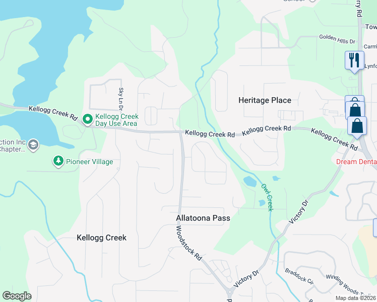 map of restaurants, bars, coffee shops, grocery stores, and more near 203 Creek View Lane in Acworth