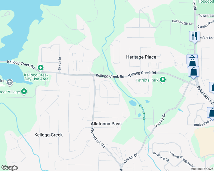 map of restaurants, bars, coffee shops, grocery stores, and more near 305 Parc Crossing in Acworth