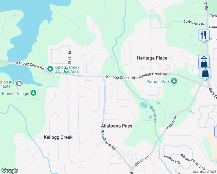 map of restaurants, bars, coffee shops, grocery stores, and more near 203 Creek View Lane in Acworth