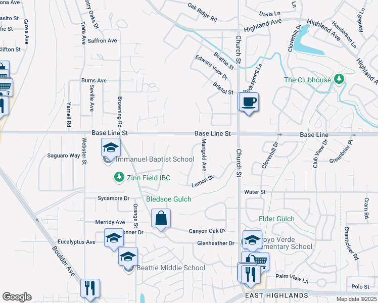 map of restaurants, bars, coffee shops, grocery stores, and more near 28813 Crimson Court in Highland