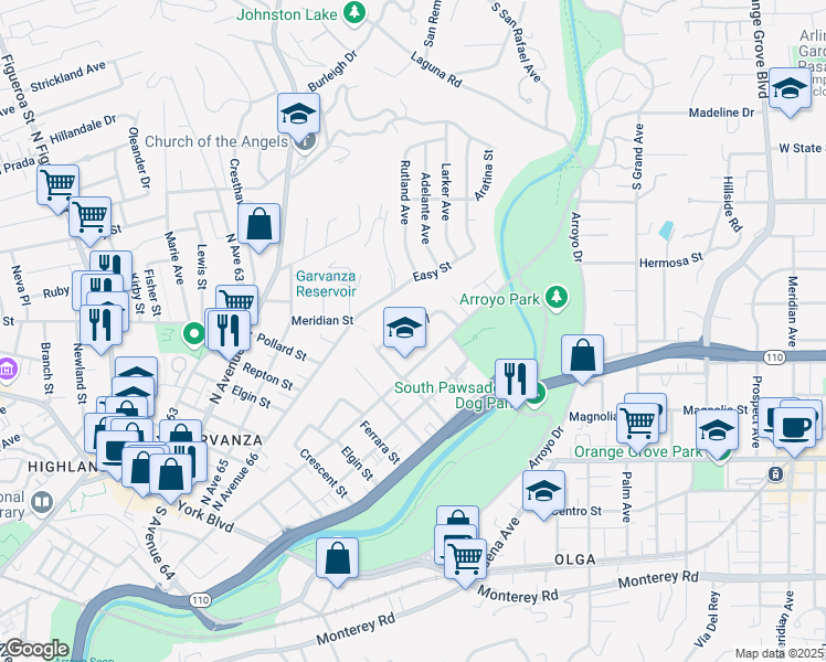 map of restaurants, bars, coffee shops, grocery stores, and more near 905 North Ave 67 in Los Angeles