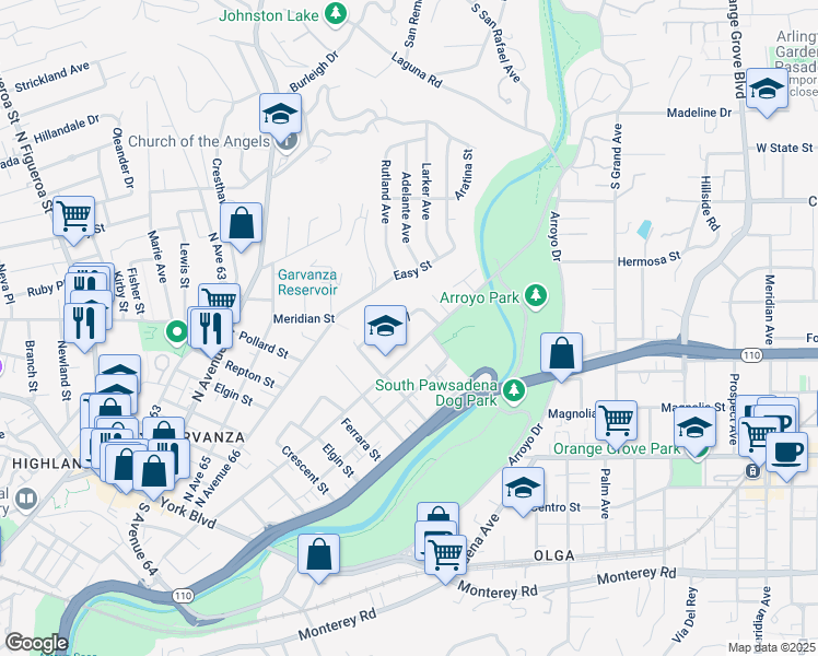 map of restaurants, bars, coffee shops, grocery stores, and more near 905 North Avenue 67 in Los Angeles