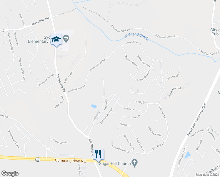 map of restaurants, bars, coffee shops, grocery stores, and more near in Buford