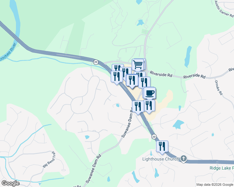 map of restaurants, bars, coffee shops, grocery stores, and more near 508 Laurel Run Place in Sugar Hill