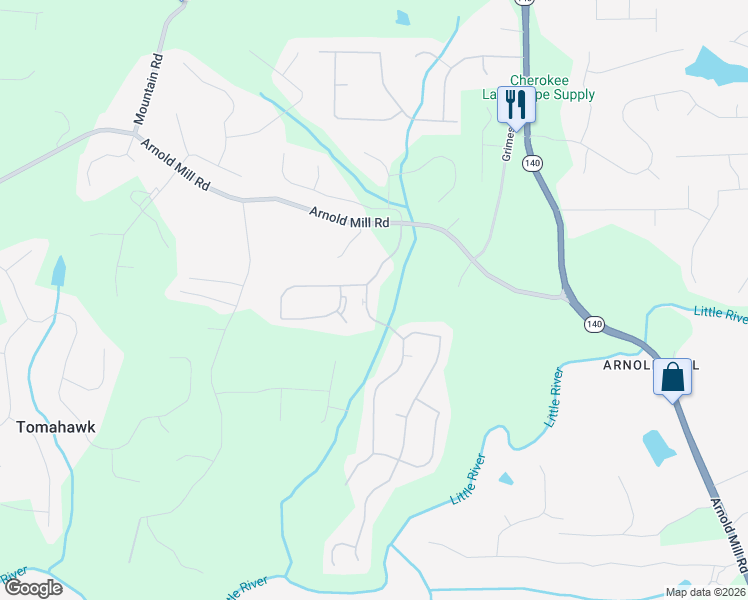 map of restaurants, bars, coffee shops, grocery stores, and more near 251 River Laurel Way in Woodstock