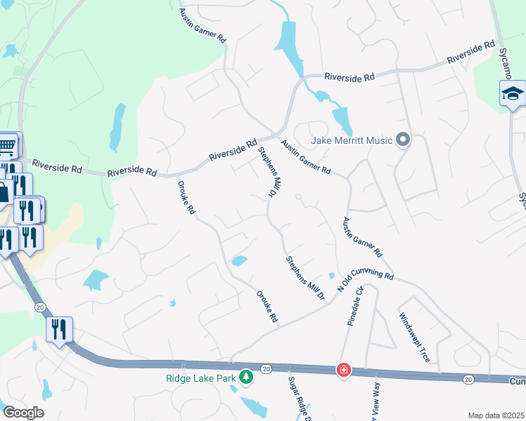 map of restaurants, bars, coffee shops, grocery stores, and more near 845 Johnson Mill Terrace in Buford