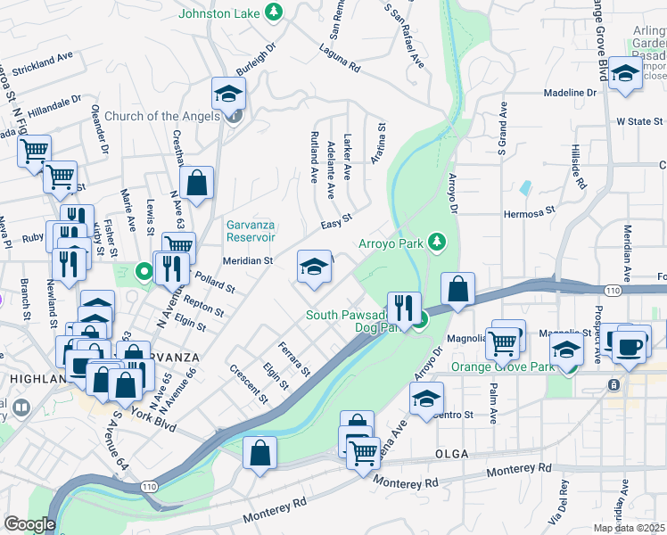 map of restaurants, bars, coffee shops, grocery stores, and more near 905 North Avenue 67 in Los Angeles