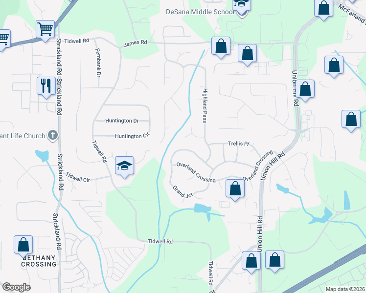 map of restaurants, bars, coffee shops, grocery stores, and more near 2285 Grand Junction in Alpharetta