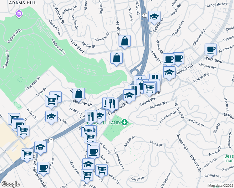 map of restaurants, bars, coffee shops, grocery stores, and more near 3843 North Riley Lane in Los Angeles