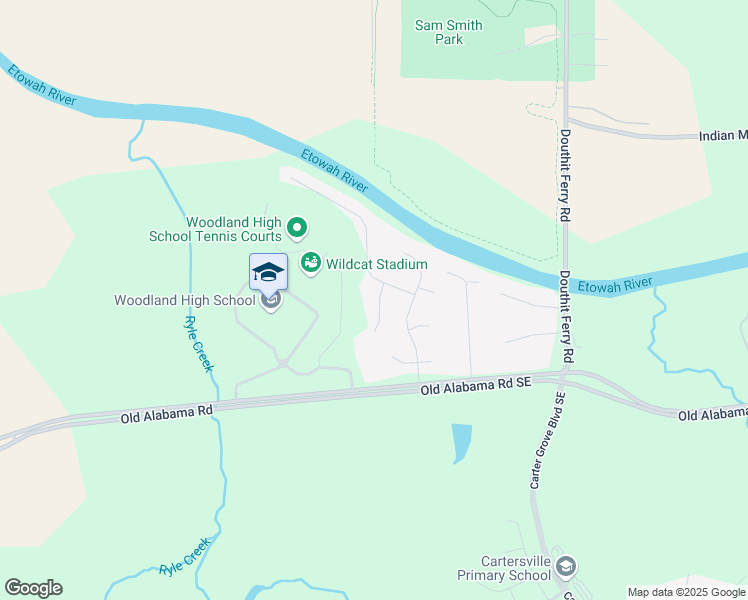 map of restaurants, bars, coffee shops, grocery stores, and more near 14 Tabasco Cat Court in Cartersville