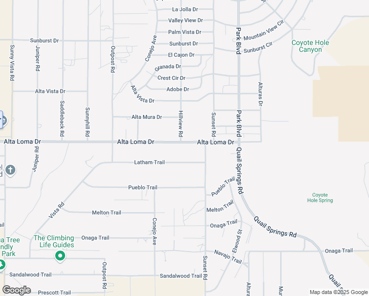 map of restaurants, bars, coffee shops, grocery stores, and more near 61611 Alta Loma Drive in Joshua Tree