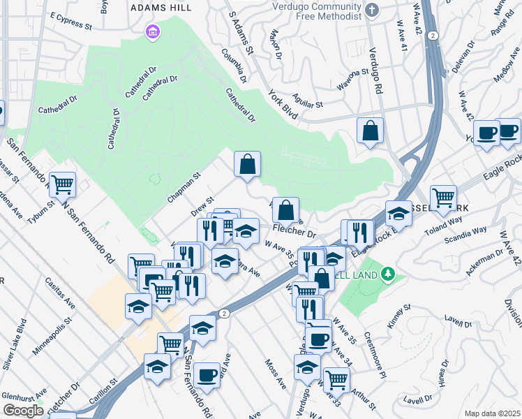 map of restaurants, bars, coffee shops, grocery stores, and more near 3110 Weldon Avenue in Los Angeles