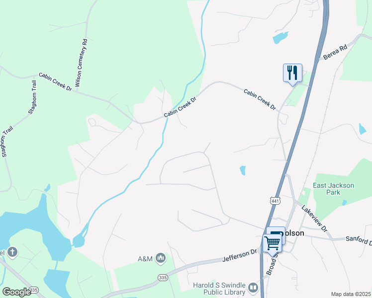 map of restaurants, bars, coffee shops, grocery stores, and more near 620 Ivy Creek Drive in Nicholson