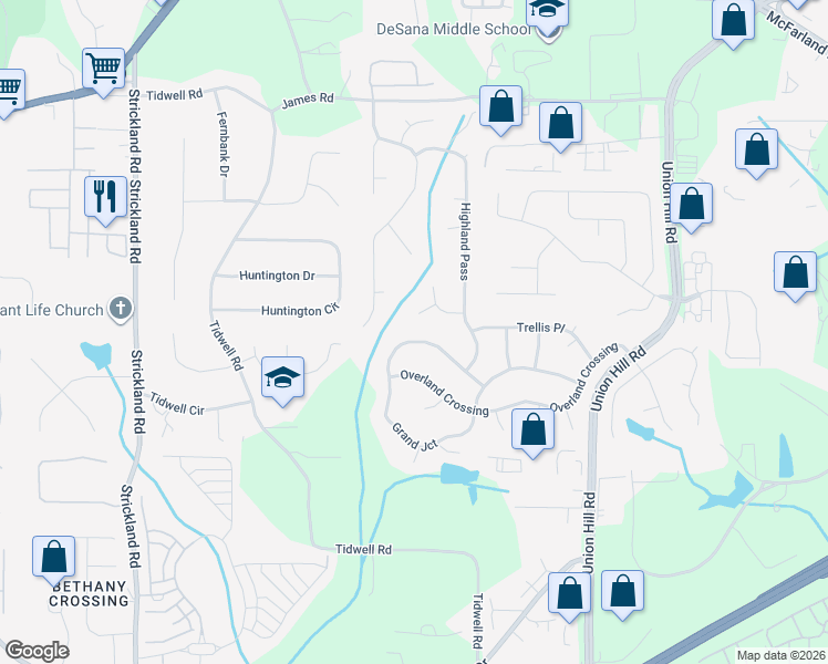 map of restaurants, bars, coffee shops, grocery stores, and more near 2285 Grand Junction in Alpharetta