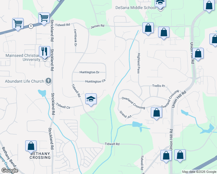 map of restaurants, bars, coffee shops, grocery stores, and more near 265 Huntington Circle in Alpharetta