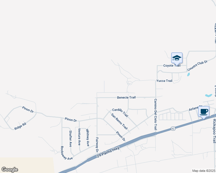 map of restaurants, bars, coffee shops, grocery stores, and more near 54566 Munson Trail in Yucca Valley