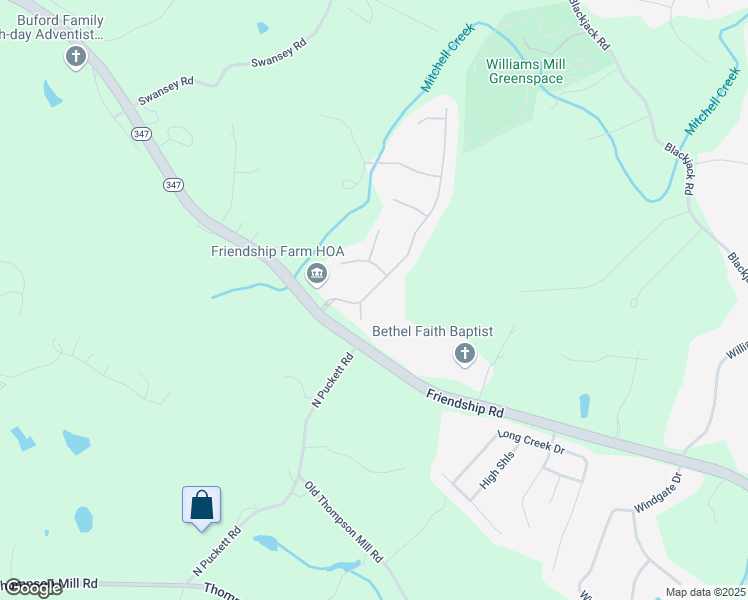 map of restaurants, bars, coffee shops, grocery stores, and more near 3436 Friendship Farm Drive in Buford