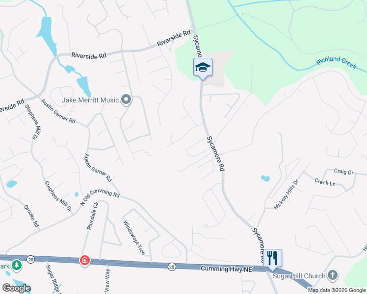 map of restaurants, bars, coffee shops, grocery stores, and more near 1090 Sycamore Summit in Sugar Hill