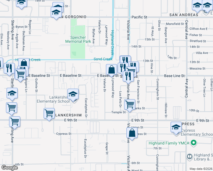 map of restaurants, bars, coffee shops, grocery stores, and more near 7353 Valaria Drive in Highland